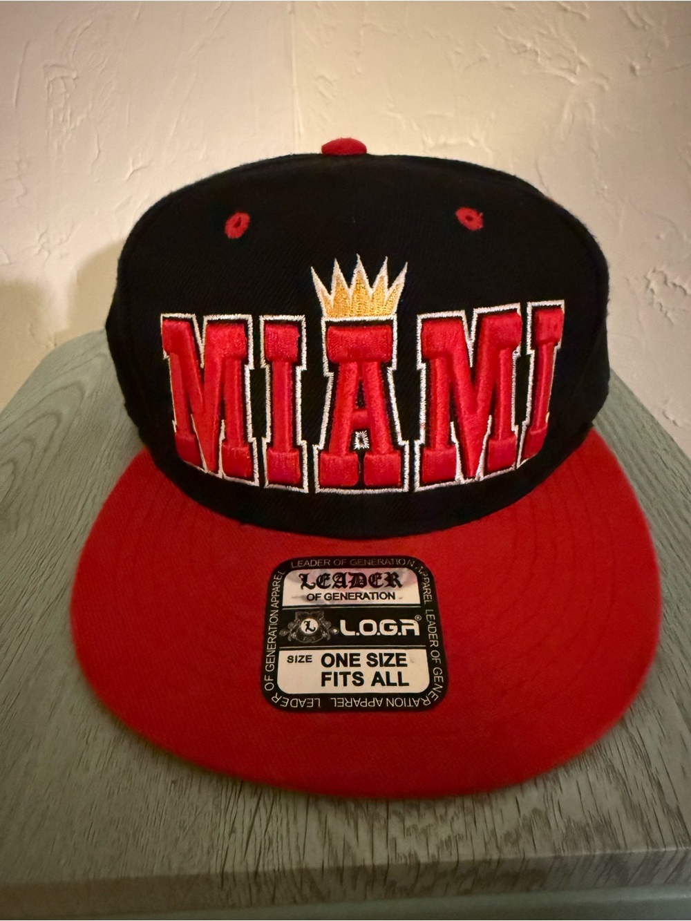 Miami Snapback Hat L.O.G.A Leader Of Generation Apparel Black And Red Cap